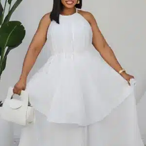 PLEATED DOUBLE LAYER HALTER NECK DRESS 858