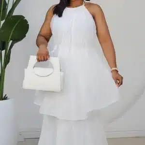 PLEATED DOUBLE LAYER HALTER NECK DRESS 858 - Image 4