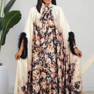 PONCHO FUR SLEEVE PRINT DRESS 23