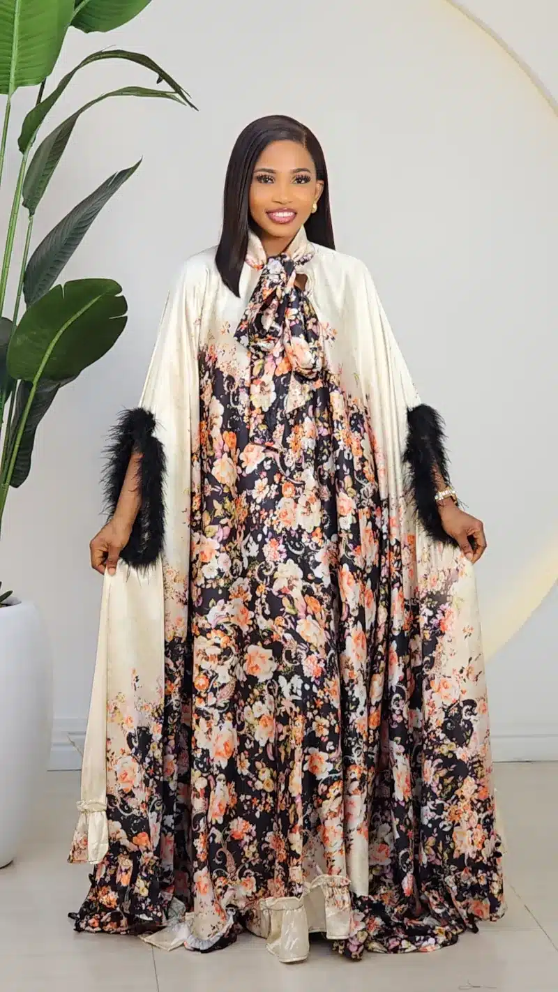 PONCHO FUR SLEEVE PRINT DRESS 23