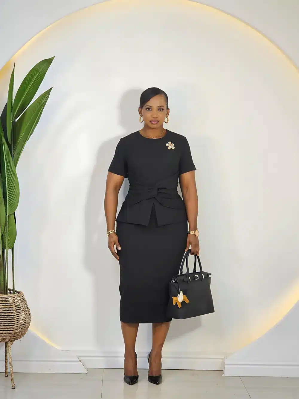 RUFFLE BOW WAIST MIDI DRESS L705