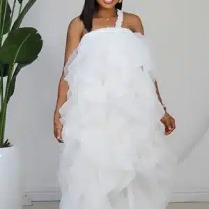 RUFFLE MONO STRIPE ANKLE DRESS 6182