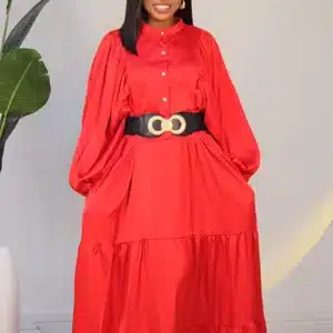 SATIN BUBBLE SLEEVE GYPSY DRESS - Image 4
