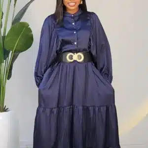 SATIN BUBBLE SLEEVE GYPSY DRESS - Image 3
