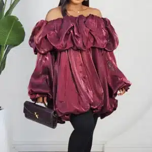 SATIN OFF SHOULDER BUBBLE DRESS 850