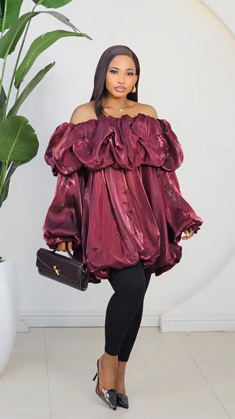 SATIN OFF SHOULDER BUBBLE DRESS 850