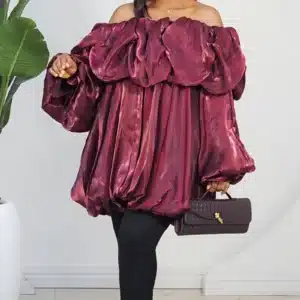 SATIN OFF SHOULDER BUBBLE DRESS 850 - Image 7