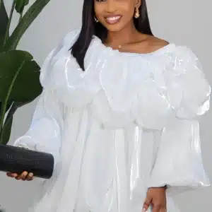 SATIN OFF SHOULDER BUBBLE DRESS 850 - Image 5