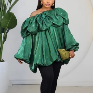 SATIN OFF SHOULDER BUBBLE DRESS 850 - Image 3