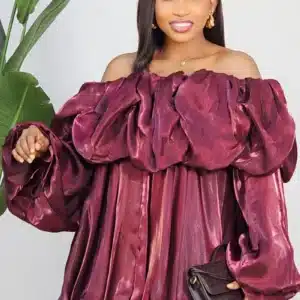 SATIN OFF SHOULDER BUBBLE DRESS 850 - Image 4