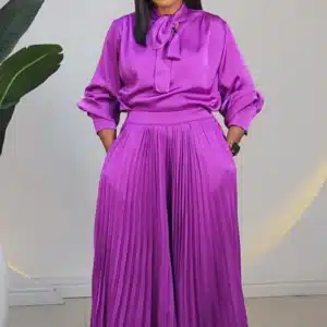 SATIN PLEAT PANT & KNOT TOP SET 6026 - Image 2