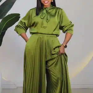 SATIN PLEAT PANT & KNOT TOP SET 6026 - Image 4