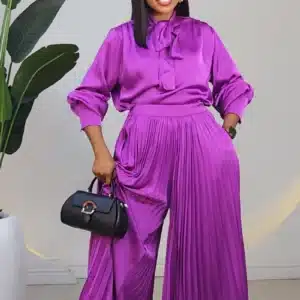 SATIN PLEAT PANT & KNOT TOP SET 6026 - Image 5