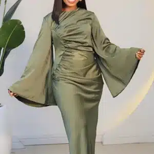 SATIN SIDE DETAIL FLARE SLEEVE MAXI DRESS - Image 2