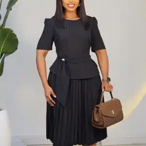 SIDE DRAPE PLEAT PEPLUM DRESS 6292