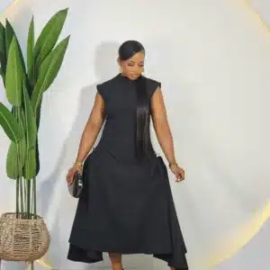 SLEEVELESS DOUBLE SIDE HEM BROOCH DRESS 308 - Image 3