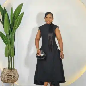 SLEEVELESS DOUBLE SIDE HEM BROOCH DRESS 308