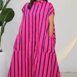 STRIPE MILITARY TURN UP FRONT POCKET DRESS 6017