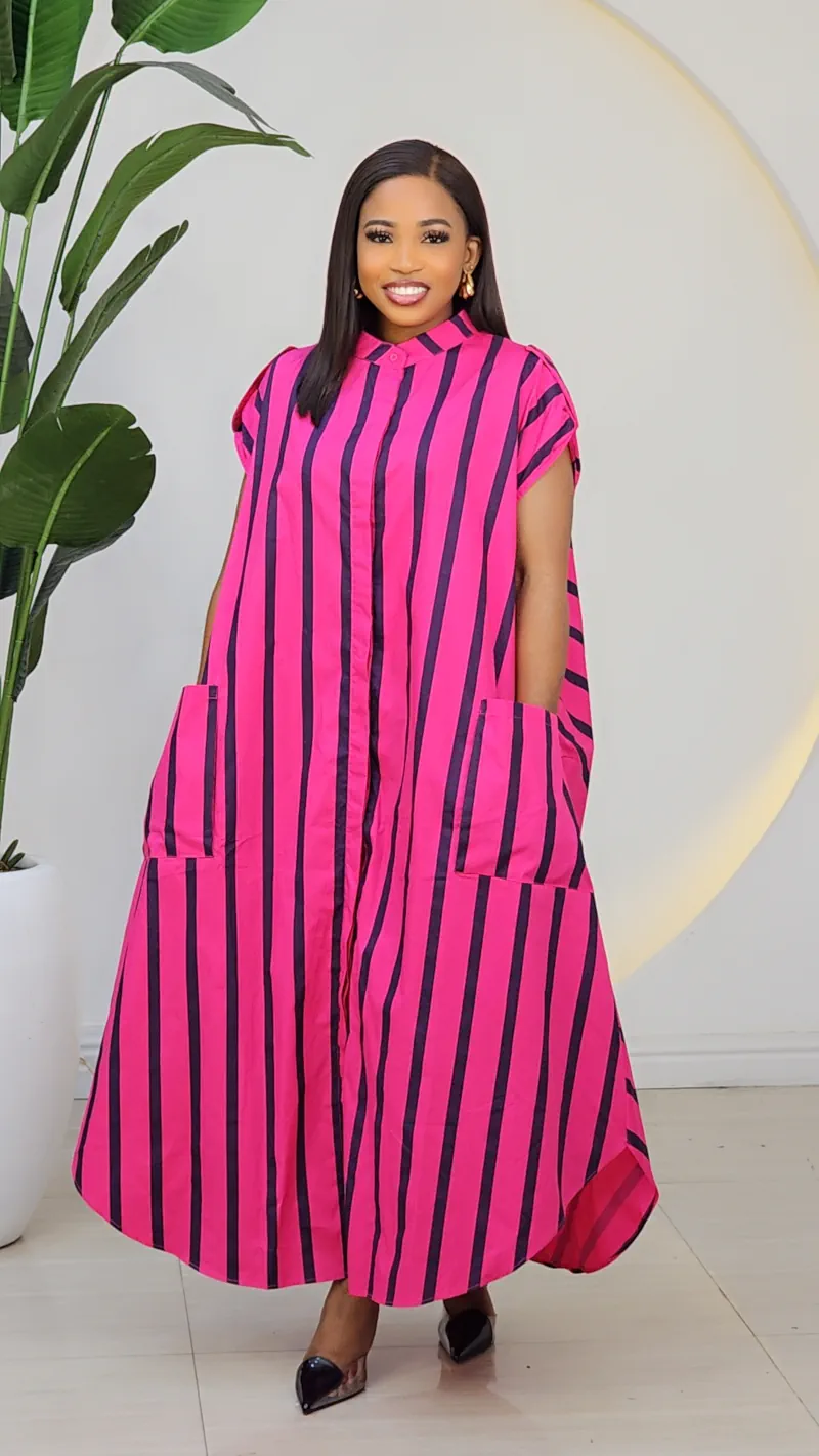 STRIPE MILITARY TURN UP FRONT POCKET DRESS 6017