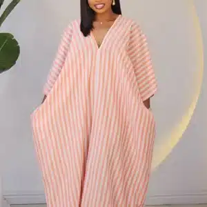 STRIPE V-NECK ABAYA DRESS 6019