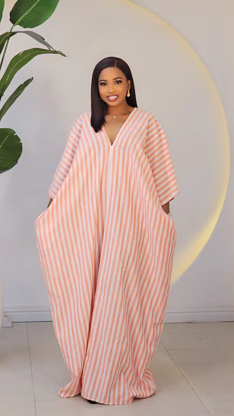 STRIPE V-NECK ABAYA DRESS 6019