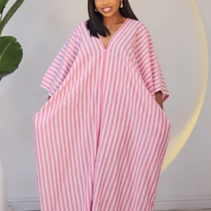 STRIPE V-NECK ABAYA DRESS 6019 - Image 2