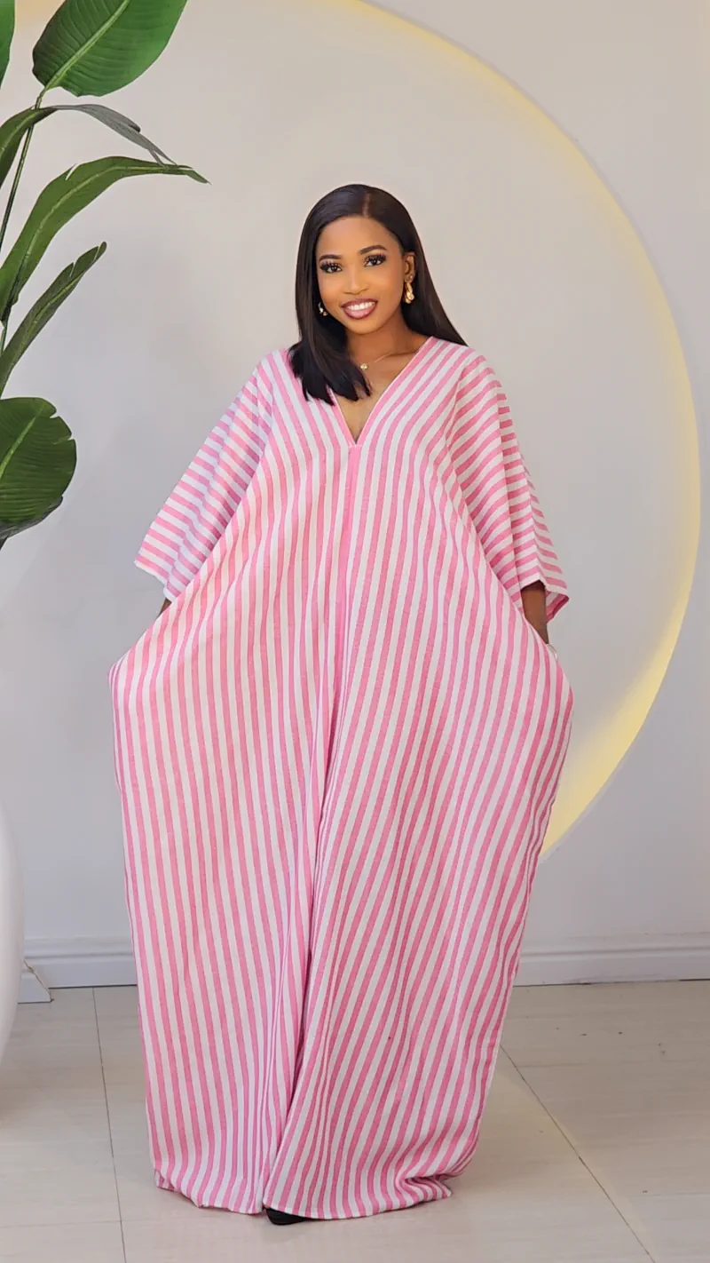 STRIPE V-NECK ABAYA DRESS 6019 - Image 2