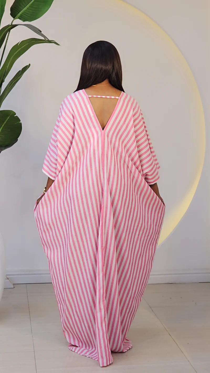 STRIPE V-NECK ABAYA DRESS 6019 - Image 15