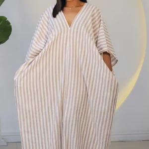 STRIPE V-NECK ABAYA DRESS 6019 - Image 4