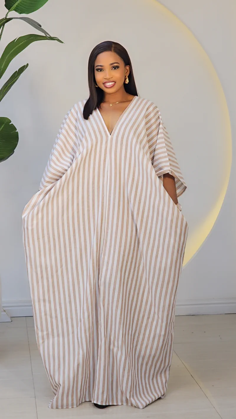 STRIPE V-NECK ABAYA DRESS 6019 - Image 4