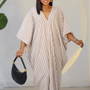 STRIPE V-NECK ABAYA DRESS 6019 - Image 9