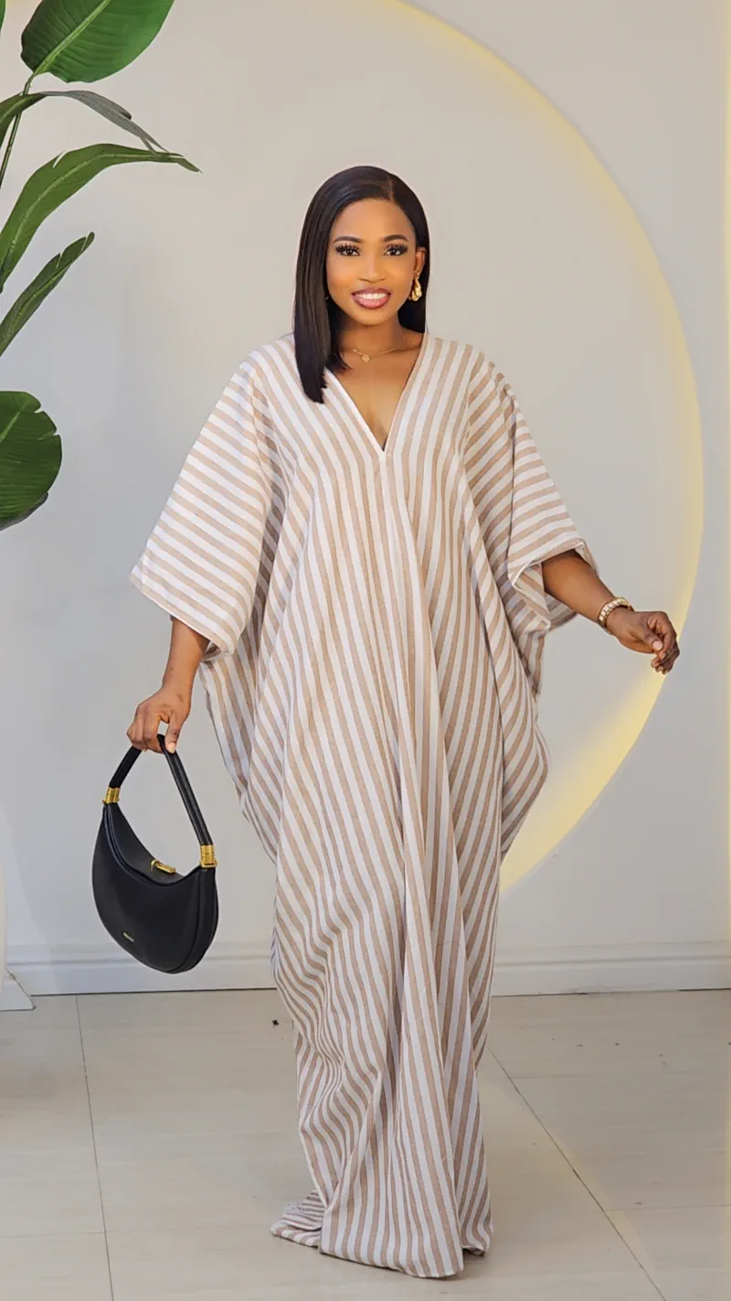 STRIPE V-NECK ABAYA DRESS 6019 - Image 9