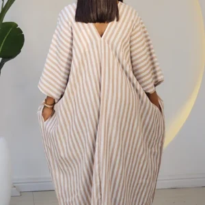 STRIPE V-NECK ABAYA DRESS 6019 - Image 13