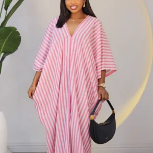 STRIPE V-NECK ABAYA DRESS 6019 - Image 8