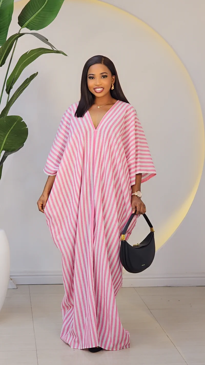 STRIPE V-NECK ABAYA DRESS 6019 - Image 8