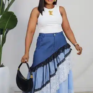 2-TONE LACE INSERTED SLANT DOWN SKIRT 2103A