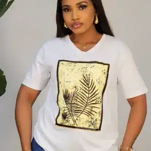 V-NECK LEAF INSERTED FRONT TSHIRT 0203 - Image 2