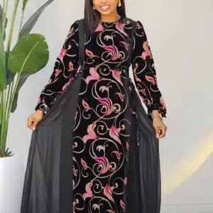 VELVET SIDE CHIFFON MAXI DRESS