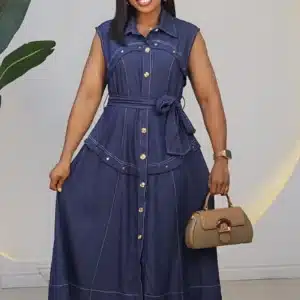 DENIM BUTTON DOWN & VACK DETAIL DRESS 0704A