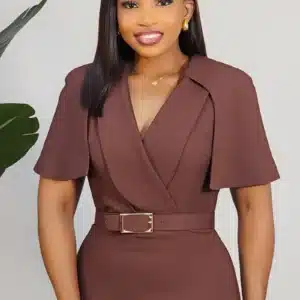 CAPE COLLAR MIDI BELTED DRESS L900 - Image 3