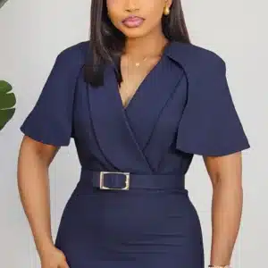 CAPE COLLAR MIDI BELTED DRESS L900 - Image 4