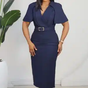 CAPE COLLAR MIDI BELTED DRESS L900 - Image 2