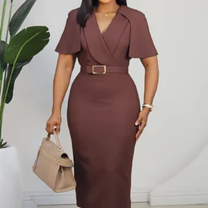 CAPE COLLAR MIDI BELTED DRESS L900