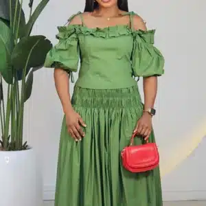 COLD SHOULDER TOP & FLARE SKIRT SET 6198