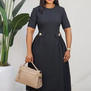 DOUBLE SIDE PLEAT MIDI DRESS L886