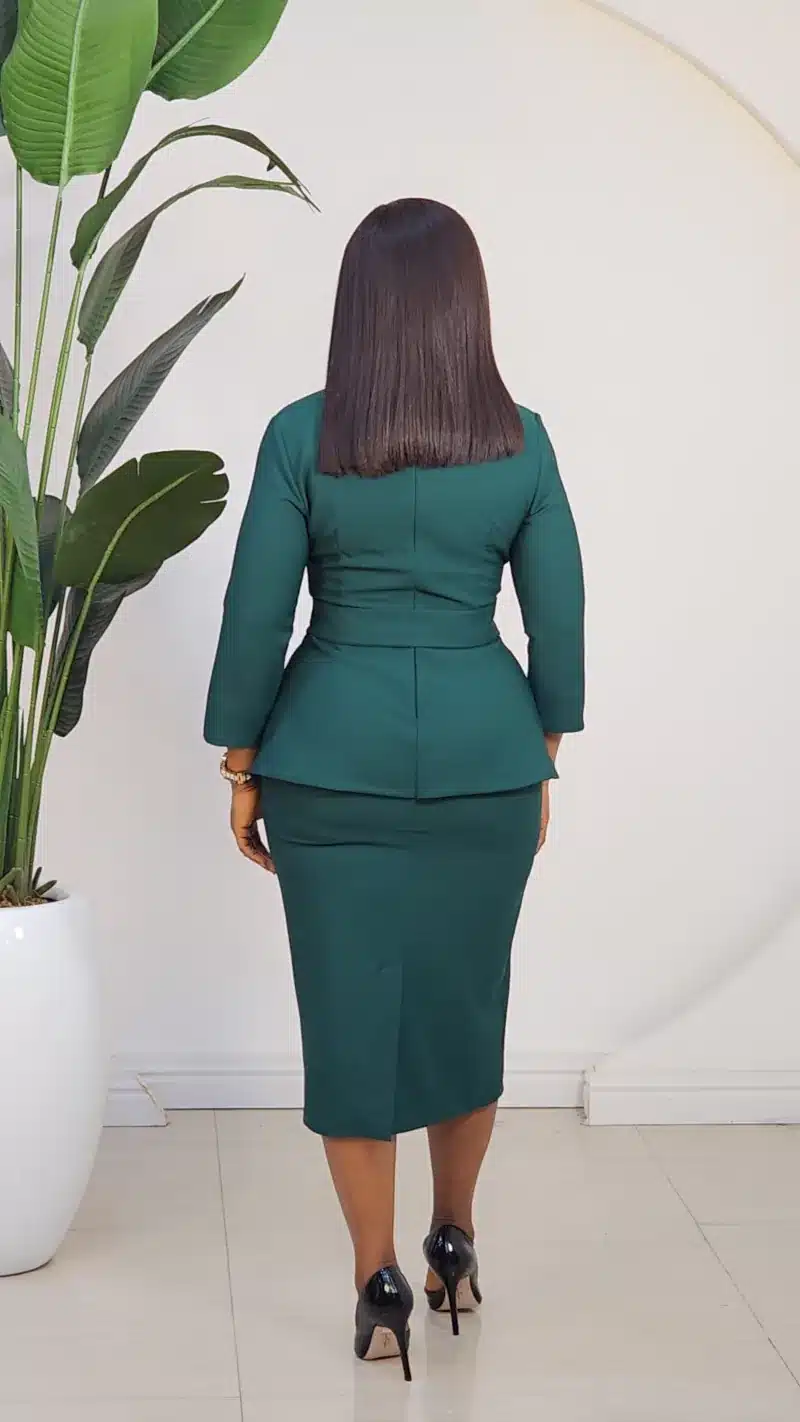 FABRIC BELTED COLLAR PEPLUM DRESS L872 - Image 8