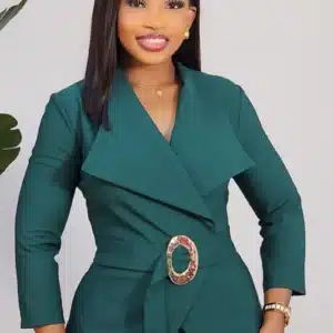 FABRIC BELTED COLLAR PEPLUM DRESS L872 - Image 6