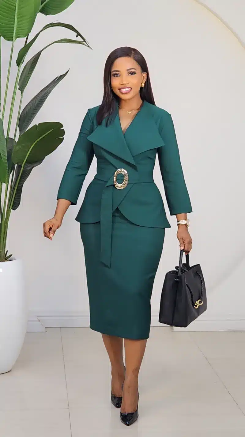 FABRIC BELTED COLLAR PEPLUM DRESS L872 - Image 3