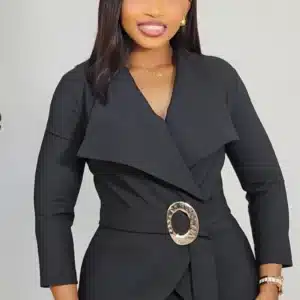 FABRIC BELTED COLLAR PEPLUM DRESS L872 - Image 5