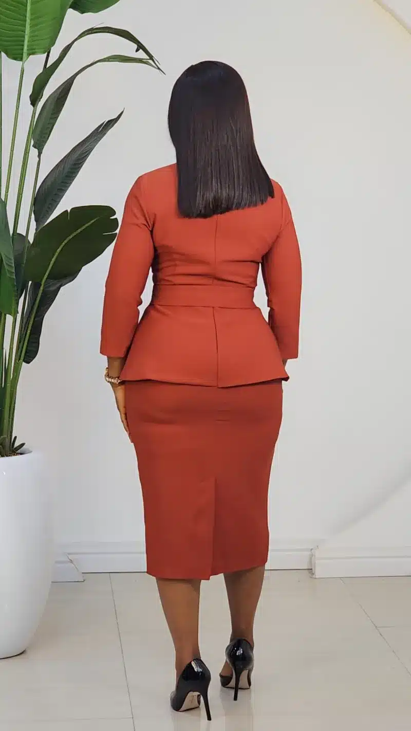 FABRIC BELTED COLLAR PEPLUM DRESS L872 - Image 7